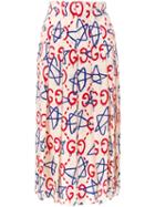 Gucci Gucci Ghost Printed Skirt, Women's, Size: 40, White, Silk