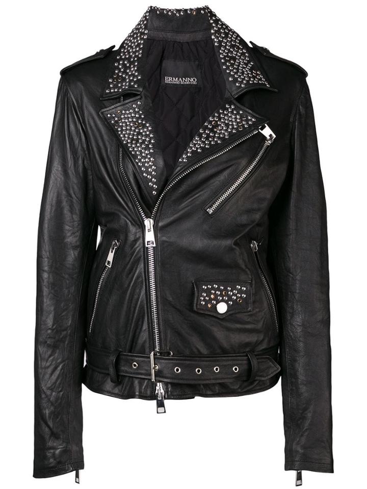 Ermanno Scervino Studded Fitted Biker Jacket - Black