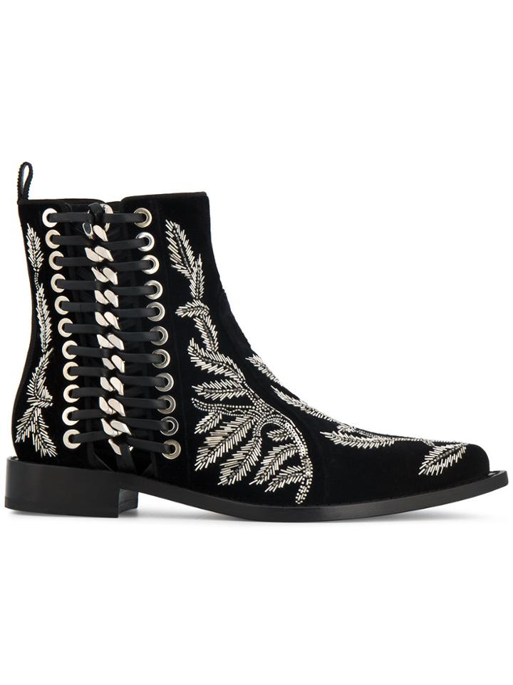 Alexander Mcqueen Braided Chain Tree Of Life Ankle Boots - Black