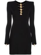Balmain Disc Embellished V-neck Mini Dress - Black