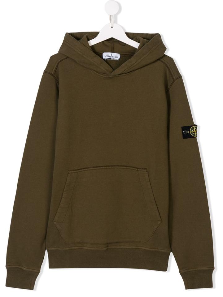 Stone Island Junior Teen Logo Patch Hoodie - Green