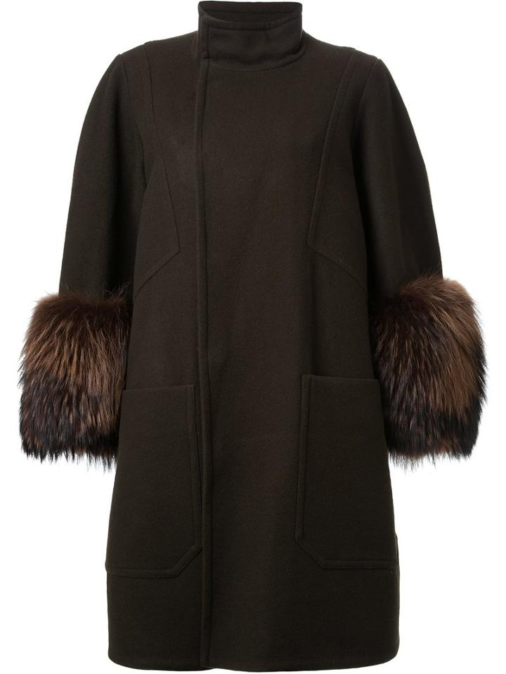 Dresscamp Oversized Sleeve Coat, Women's, Size: 36, Green, Nylon/wool/racoon Fur