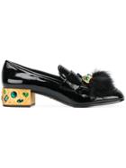 Prada Fluffy Tassel Embellished Loafers - Black