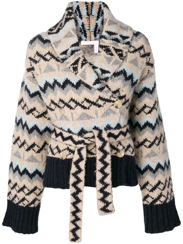 See By Chloé Aztec Patterned Wrap Cardigan - Nude & Neutrals
