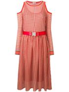 Fendi Double Microcheck Belted Midi Dress - Red