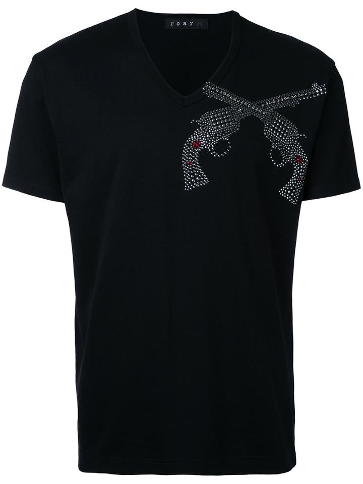 Roar - Embellished Gun V-neck T-shirt - Men - Cotton - Iv, Black, Cotton
