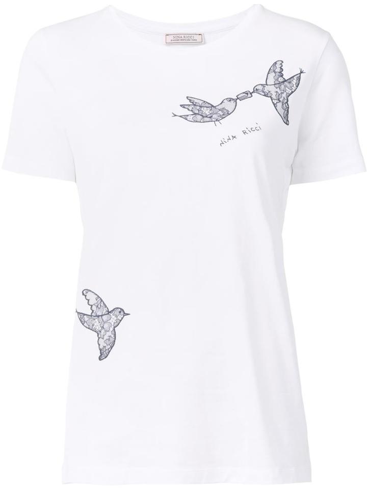 Nina Ricci Bird Applique T-shirt, Size: 36, White, Cotton