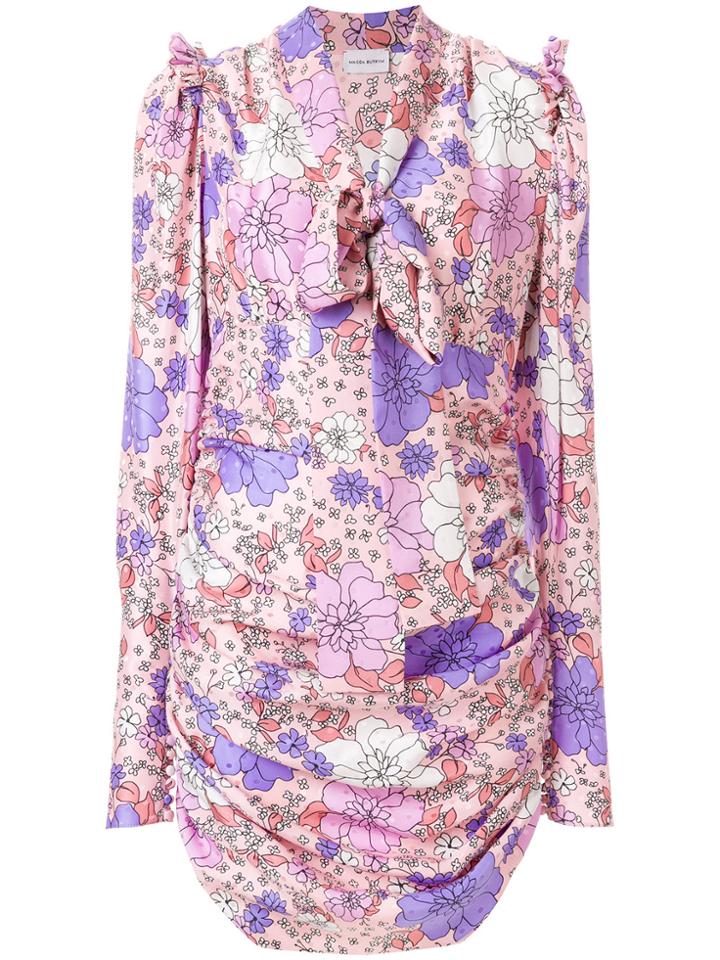 Magda Butrym Floral Tied Neck Ruched Dress - Pink & Purple