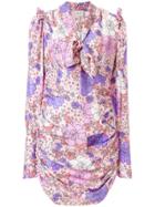 Magda Butrym Floral Tied Neck Ruched Dress - Pink & Purple