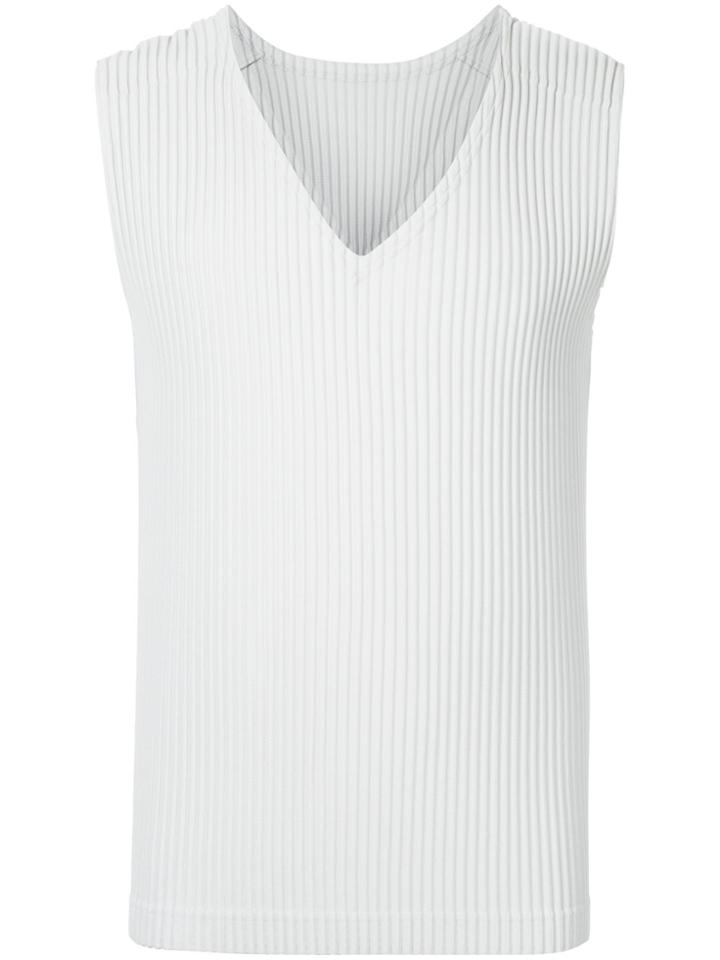Homme Plissé Issey Miyake Ribbed V-neck Tank Top - Grey