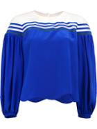 Fendi Puff Sleeve Blouse, Women's, Size: 40, Blue, Silk/polyamide