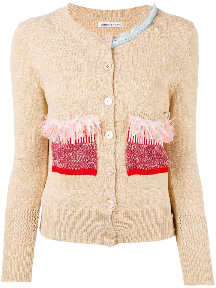 Tsumori Chisato - Contrast Pocket Cardigan - Women - Cotton/nylon/wool - 8, Nude/neutrals, Cotton/nylon/wool