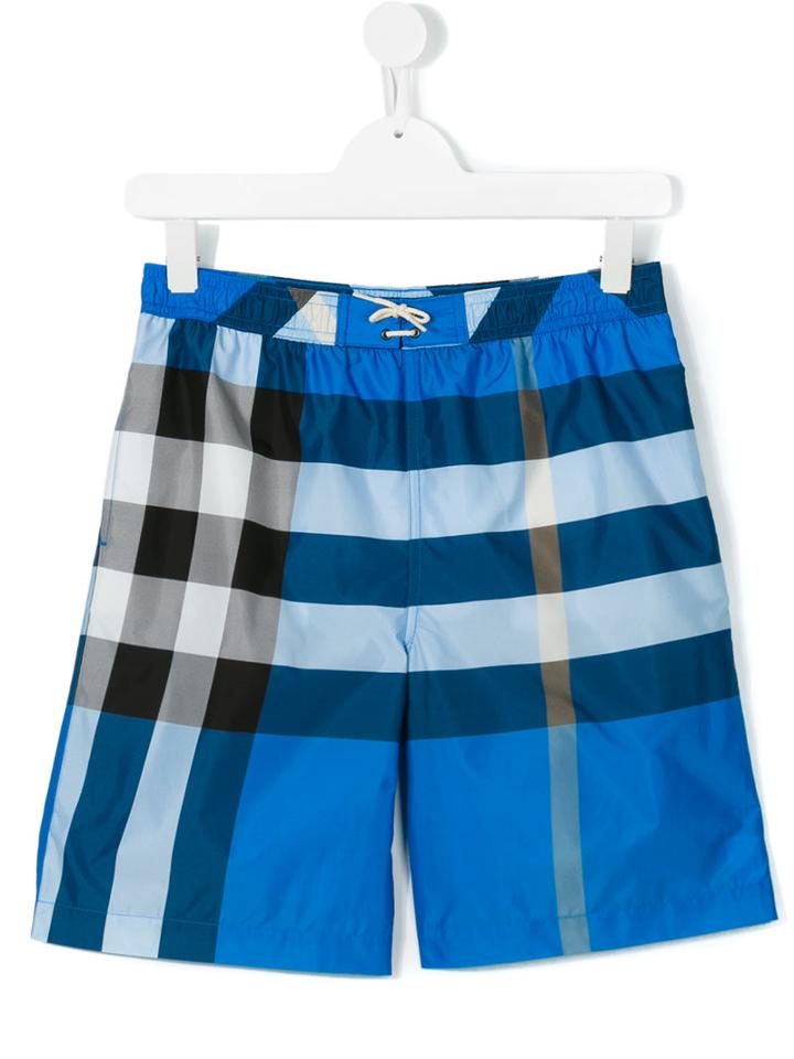 Burberry Kids - Teen Nova Check Swim Shorts - Kids - Polyester - 14 Yrs, Blue