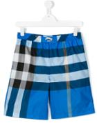 Burberry Kids - Teen Nova Check Swim Shorts - Kids - Polyester - 14 Yrs, Blue