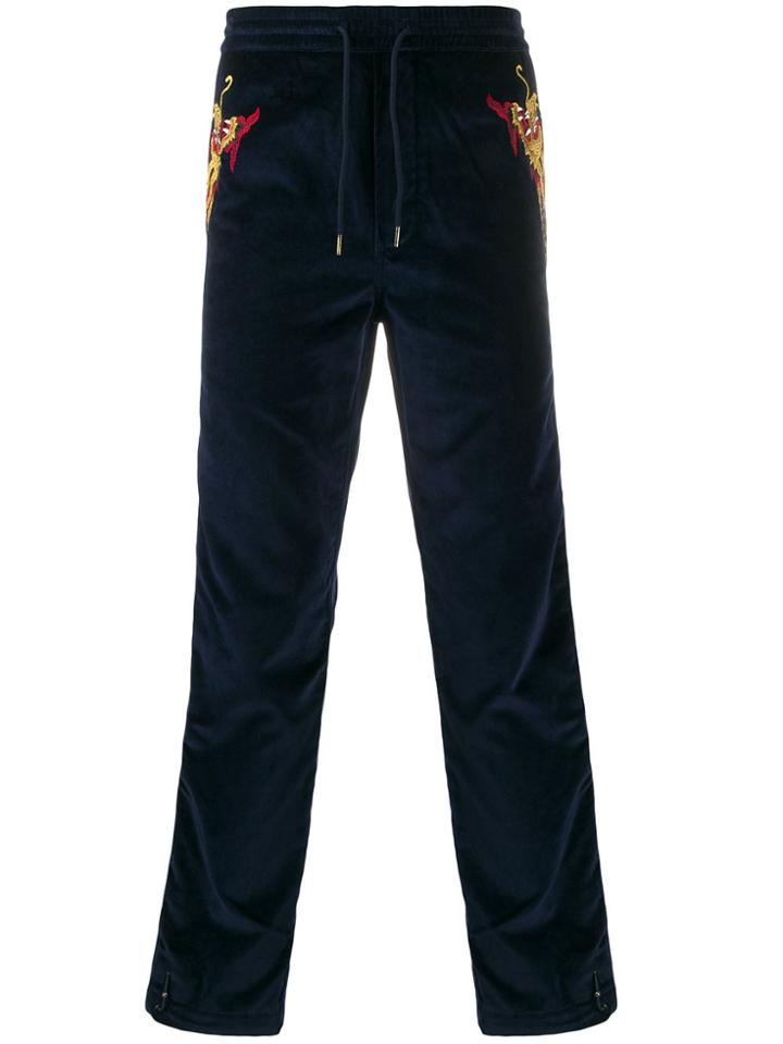 Maharishi Dragon Embroidery Track Pants - Blue