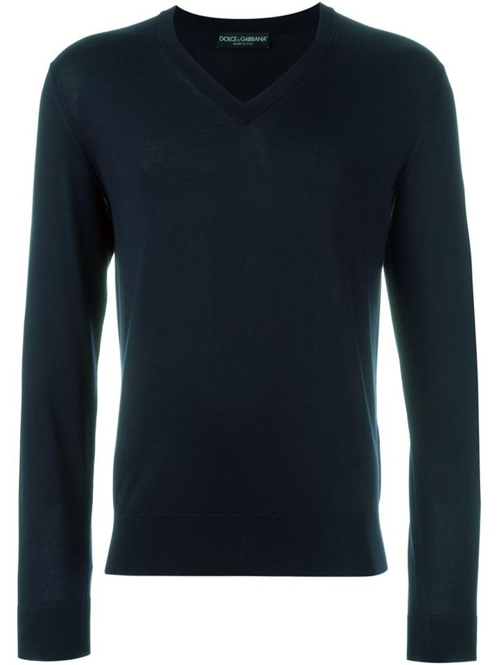 Dolce & Gabbana V-neck Jumper, Men's, Size: 50, Blue, Silk