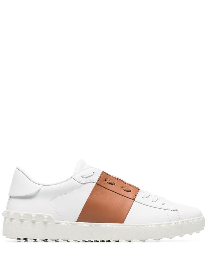 Valentino White And Brown Contrast Stripe Sneakers