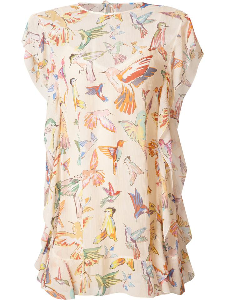 Red Valentino Birds Print Shift Dress - Nude & Neutrals