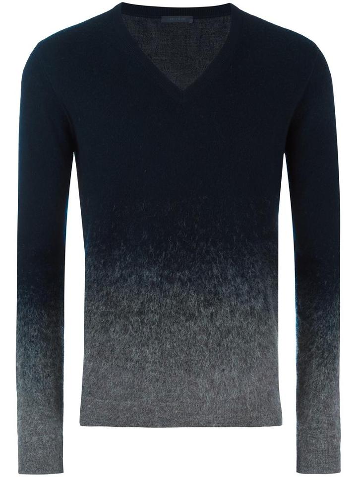 Pal Zileri Flocked Effect V-neck Jumper, Men's, Size: 52, Blue, Wool/alpaca/nylon