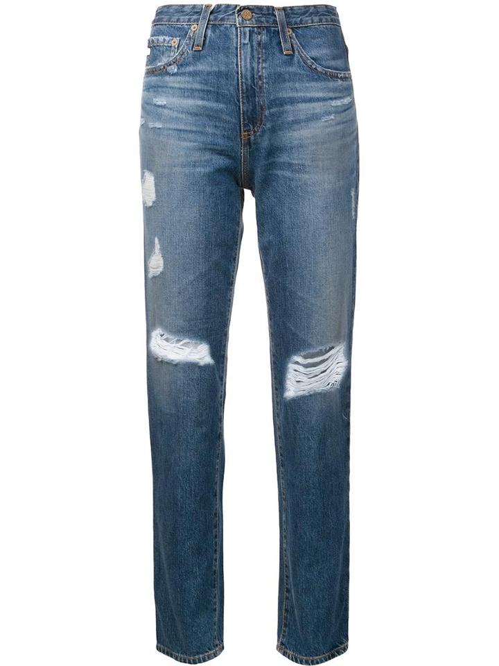 Ag Jeans Distressed Straight Leg Trousers, Women's, Size: 27, Blue, Cotton