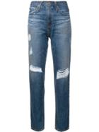 Ag Jeans Distressed Straight Leg Trousers, Women's, Size: 27, Blue, Cotton