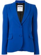 Moschino Peaked Lapel Blazer, Women's, Size: 44, Blue, Polyester/triacetate/rayon