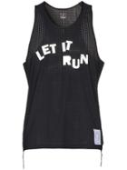 Satisfy Slogan Print Mesh Vest - Black