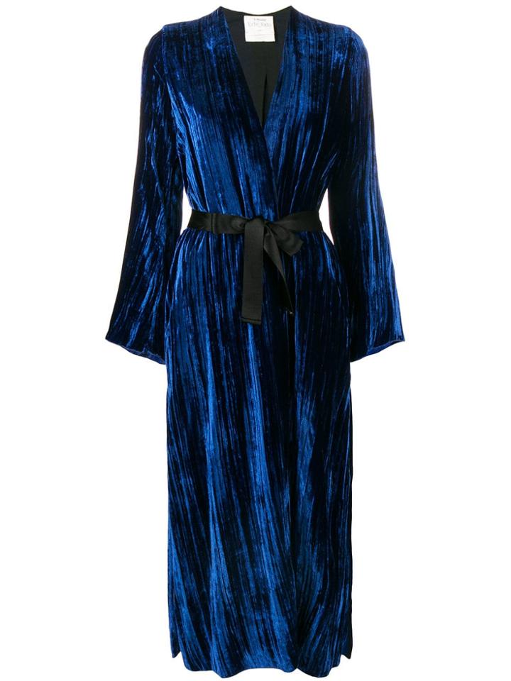 Forte Forte Pleated Velvet Trench Coat - Blue