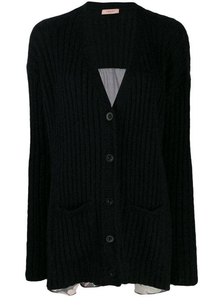 Twin-set Printed Ribbed Cardigan - Black