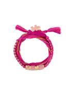 Aurelie Bidermann Takayama Wrap Bracelet, Women's, Pink/purple, 18kt Gold Plated Brass/quartz/mother Of Pearl/cotton