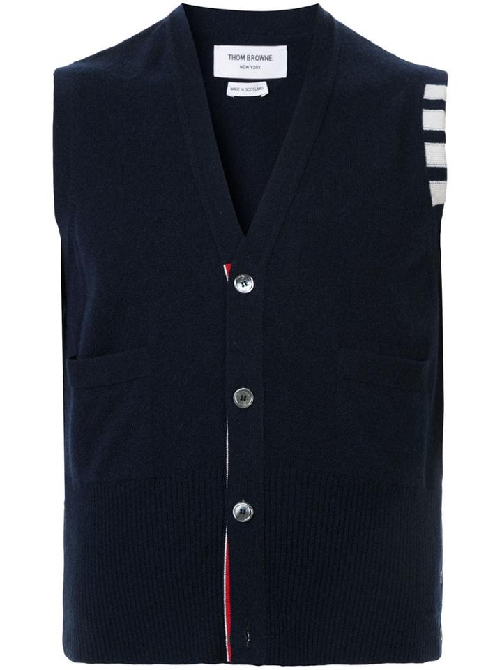 Thom Browne Knitted V-neck Cardigan - Blue