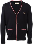 Maison Kitsuné Tricolour V-neck Cardigan, Men's, Size: Xl, Blue, Wool