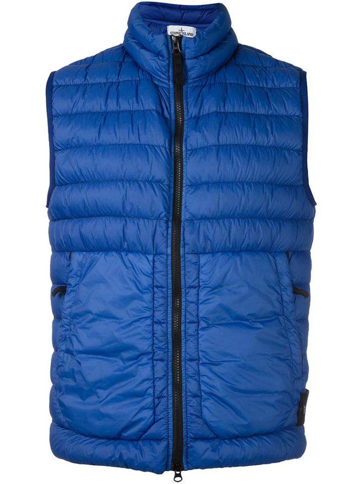 Stone Island High Neck Quilted Gilet, Men's, Size: Medium, Blue, Polyamide/polyurethane Resin/feather Down