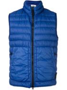 Stone Island High Neck Quilted Gilet, Men's, Size: Medium, Blue, Polyamide/polyurethane Resin/feather Down