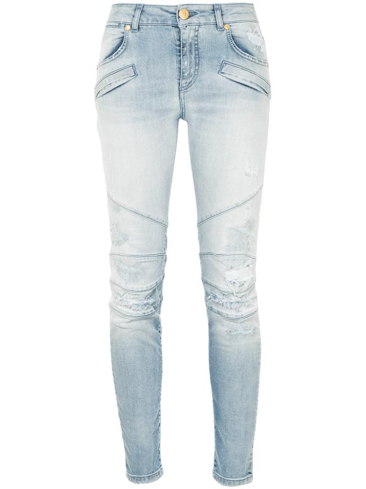 Pierre Balmain Ripped Biker Skinny Jeans - Blue
