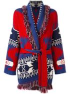 Alanui Multi Figures Frayed Trim Cardi-coat, Women's, Size: Medium, Blue, Cashmere