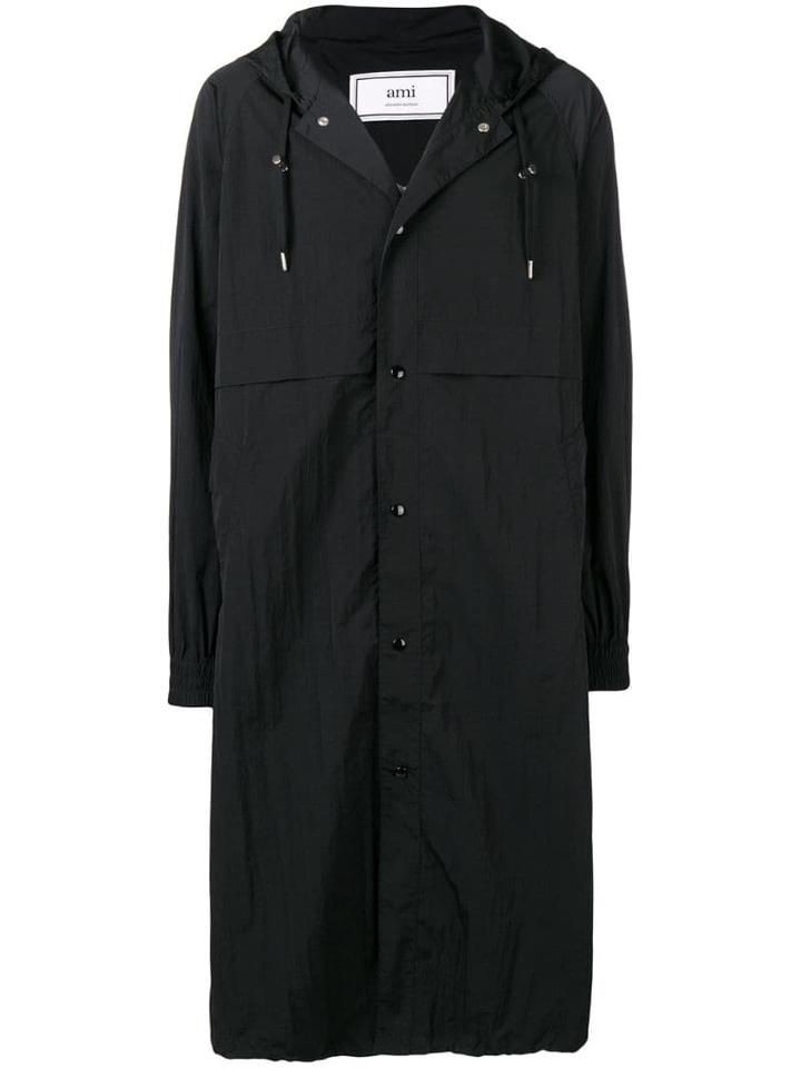 Ami Paris Long Hooded Windbreaker - Black