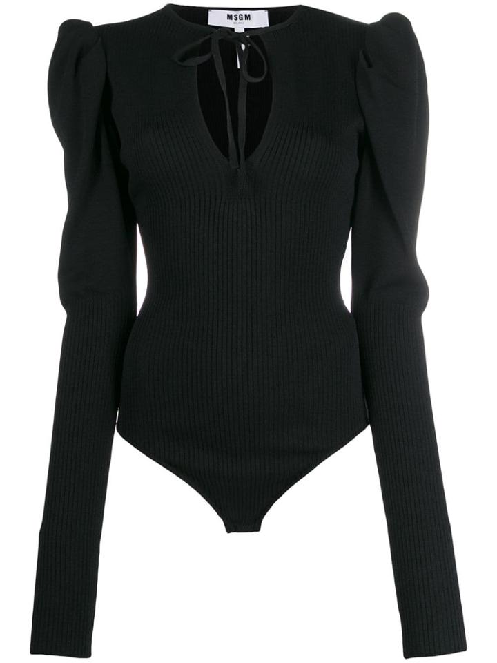 Msgm Ribbed Tied Neck Body - Black