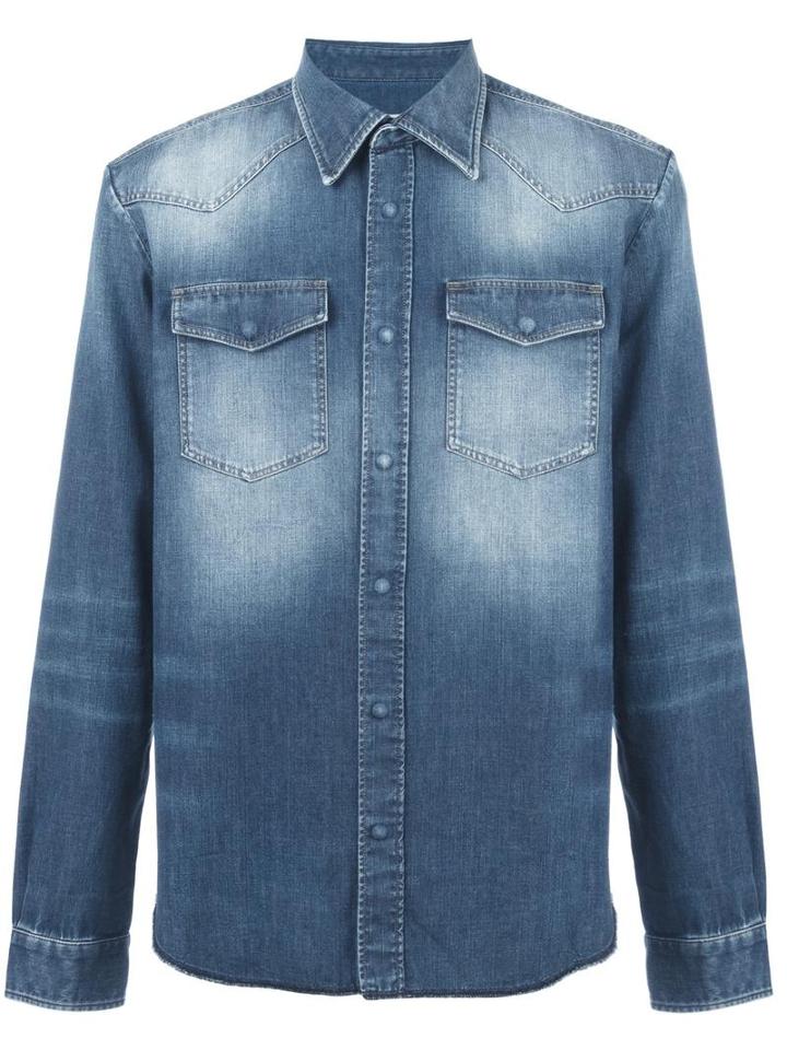 Maison Margiela Bleached Effect Denim Shirt, Men's, Size: 41, Blue, Cotton