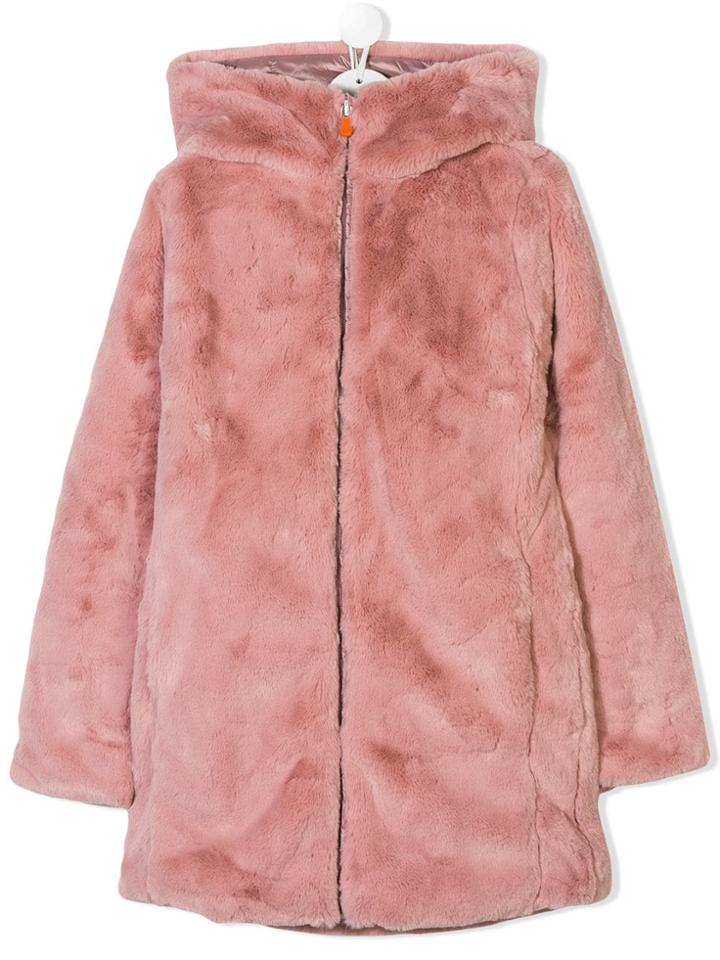 Save The Duck Reversilble Faux Fur Coat - Pink & Purple