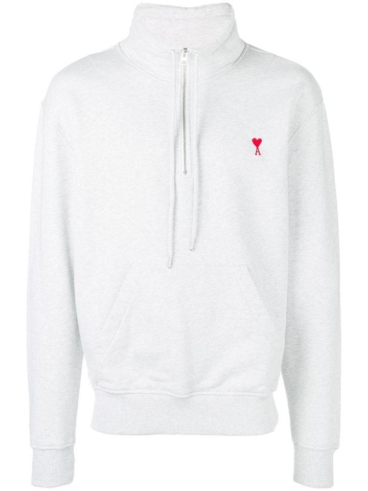 Ami Paris Ami De Coeur Half-zipped Sweatshirt - Grey