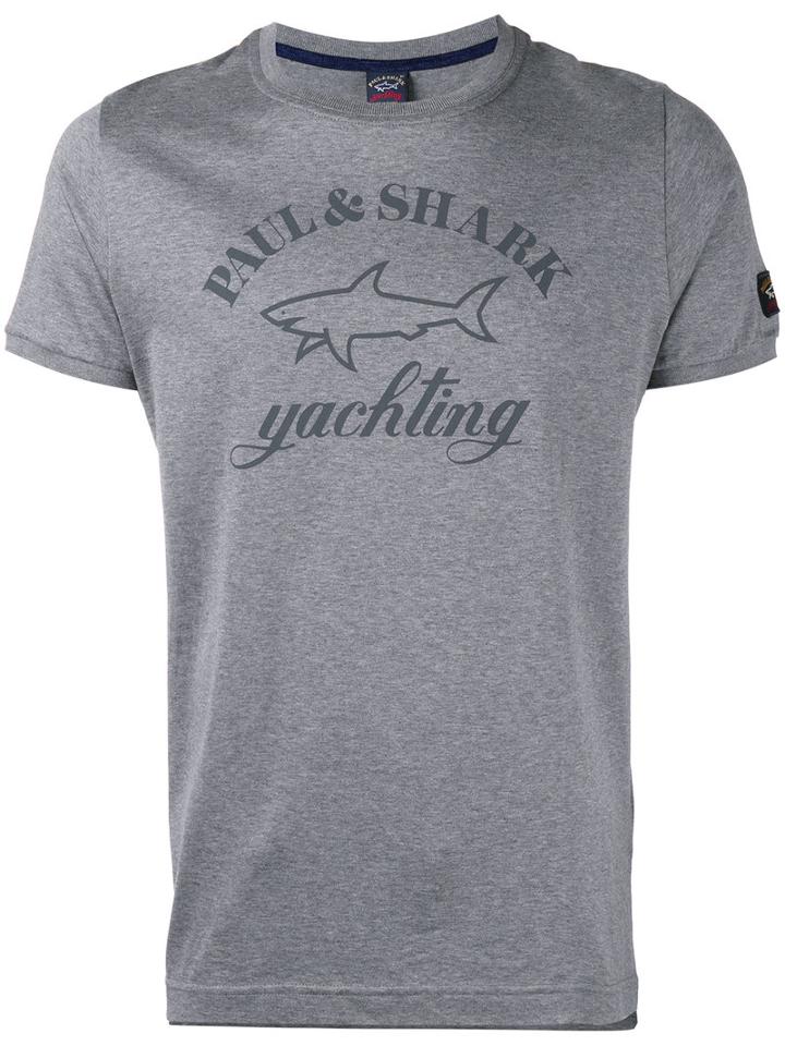 Paul & Shark Logo Print T-shirt, Men's, Size: Large, Grey, Cotton