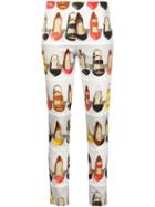 Moschino High Heel Printed Trousers, Women's, Size: 44, White, Cotton/other Fibres