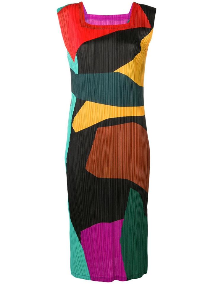Pleats Please By Issey Miyake Micro-pleated Colour-block Dress - Green