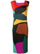 Pleats Please By Issey Miyake Micro-pleated Colour-block Dress - Green
