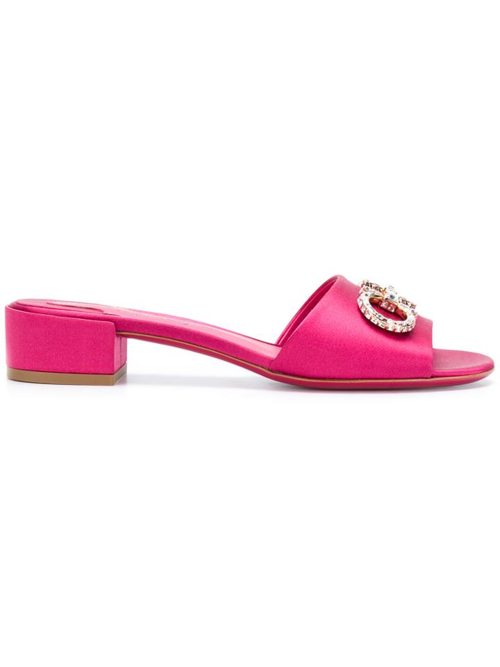 Salvatore Ferragamo Embellished Gancio Mules - Pink & Purple