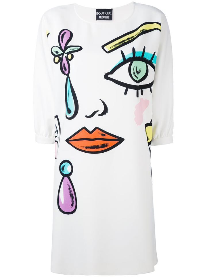 Boutique Moschino - Face Print Dress - Women - Polyester/other Fibres - 38, White, Polyester/other Fibres