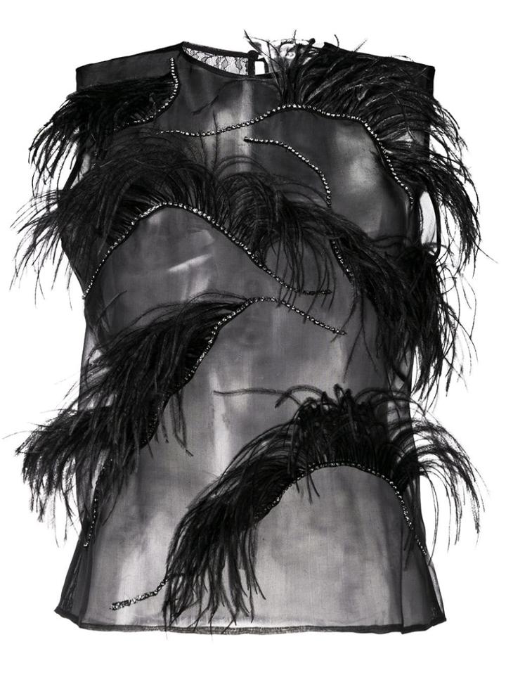 Brognano Feathered Sheer Top - Black