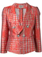 Armani Collezioni Dogtooth Patterned Blazer, Women's, Size: 44, Red, Cotton/silk/polyester