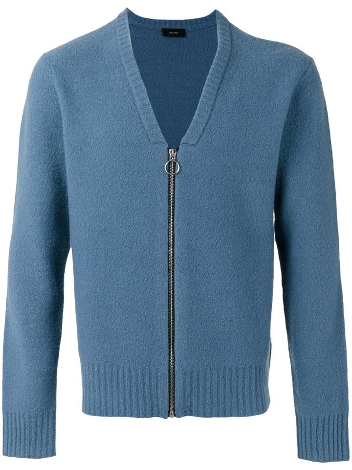 Joseph Zipped V-neck Cardigan, Men's, Size: Large, Blue, Polyamide/wool
